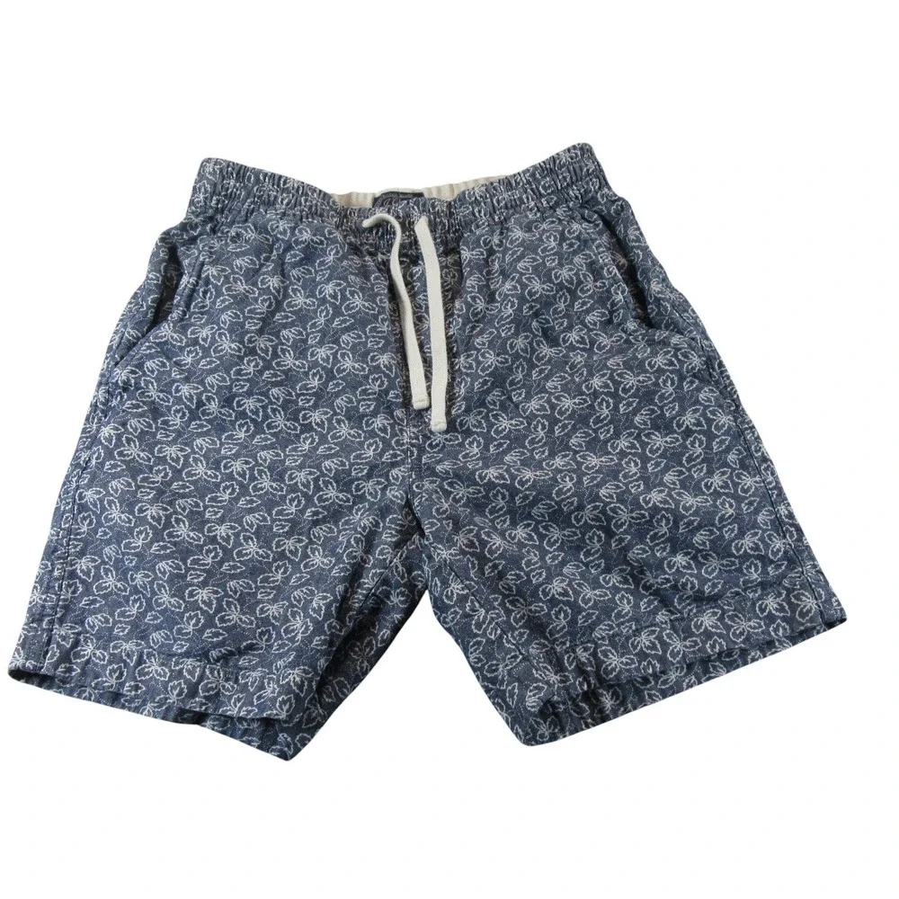 J. Crew Men Shorts XS Blue‎ Floral Leaf Elastic Waist Drawstring Casual 26b