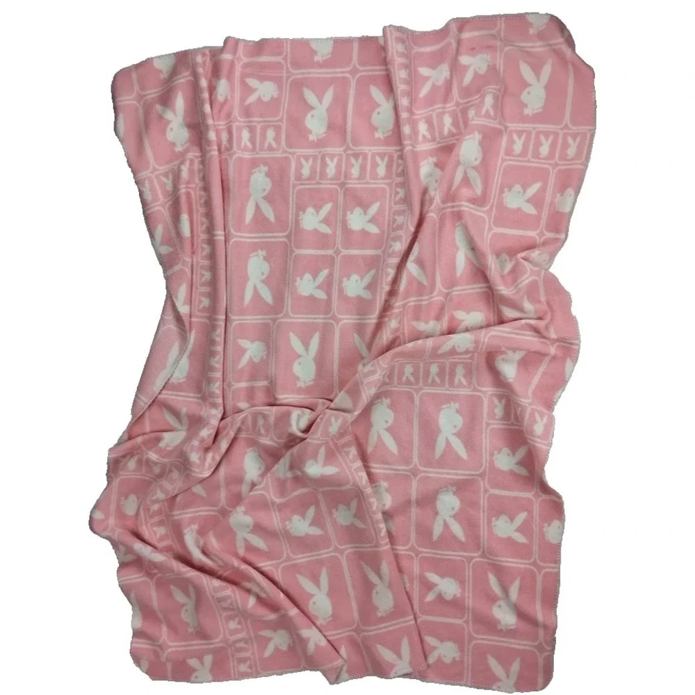Playboy Bunny Pink‎ Thin Fleece Throw Blanket White Logo 50x60