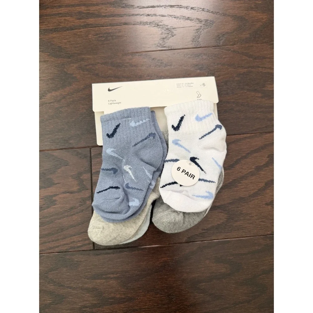 Nike Infant 6 Pack Lightweight Ankle Socks Blue White Grey 12-24M NN0801-U9E