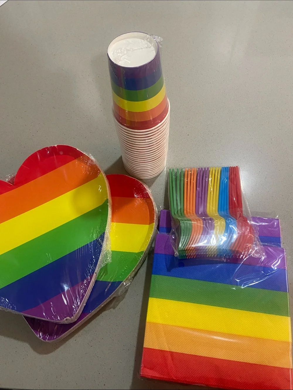 Rainbow Pride Paper Party Set - Multicolor Cups, Plates, Napkins & Cutlery