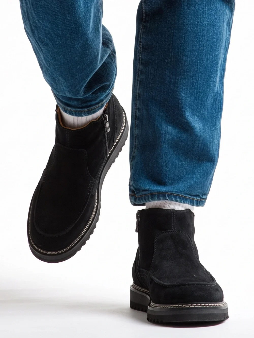 Alberto Ciccioli Men's Black Soft Nubuck Comfort Chukka Boots with Side Zip