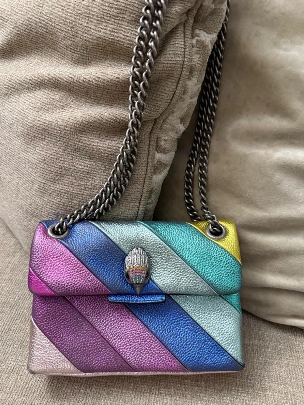 Kurt Geiger Kensington Metallic Multicolor Diagonal Stripe Leather crossbody Bag