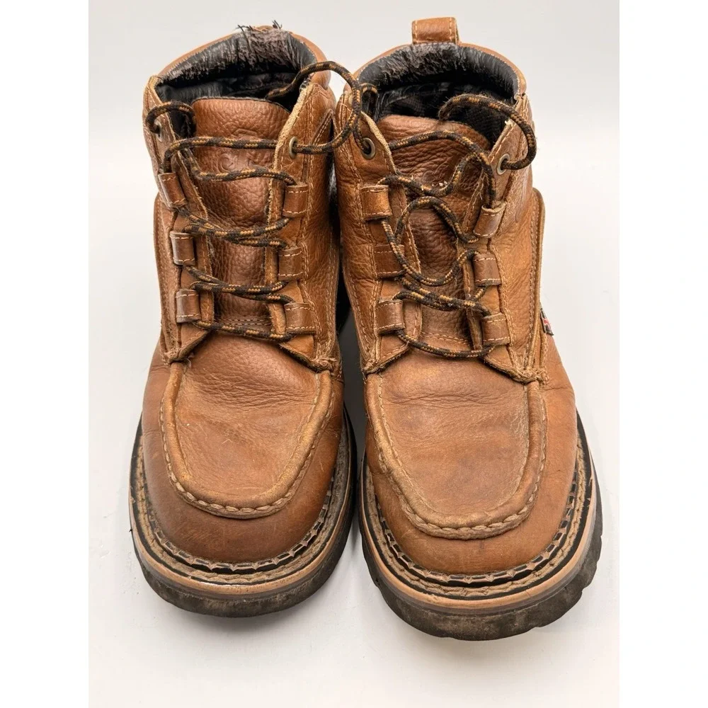 Justin Men's Brown Pebble Grain Leather Moc Lace Up Ankle Boots 988 Size 9