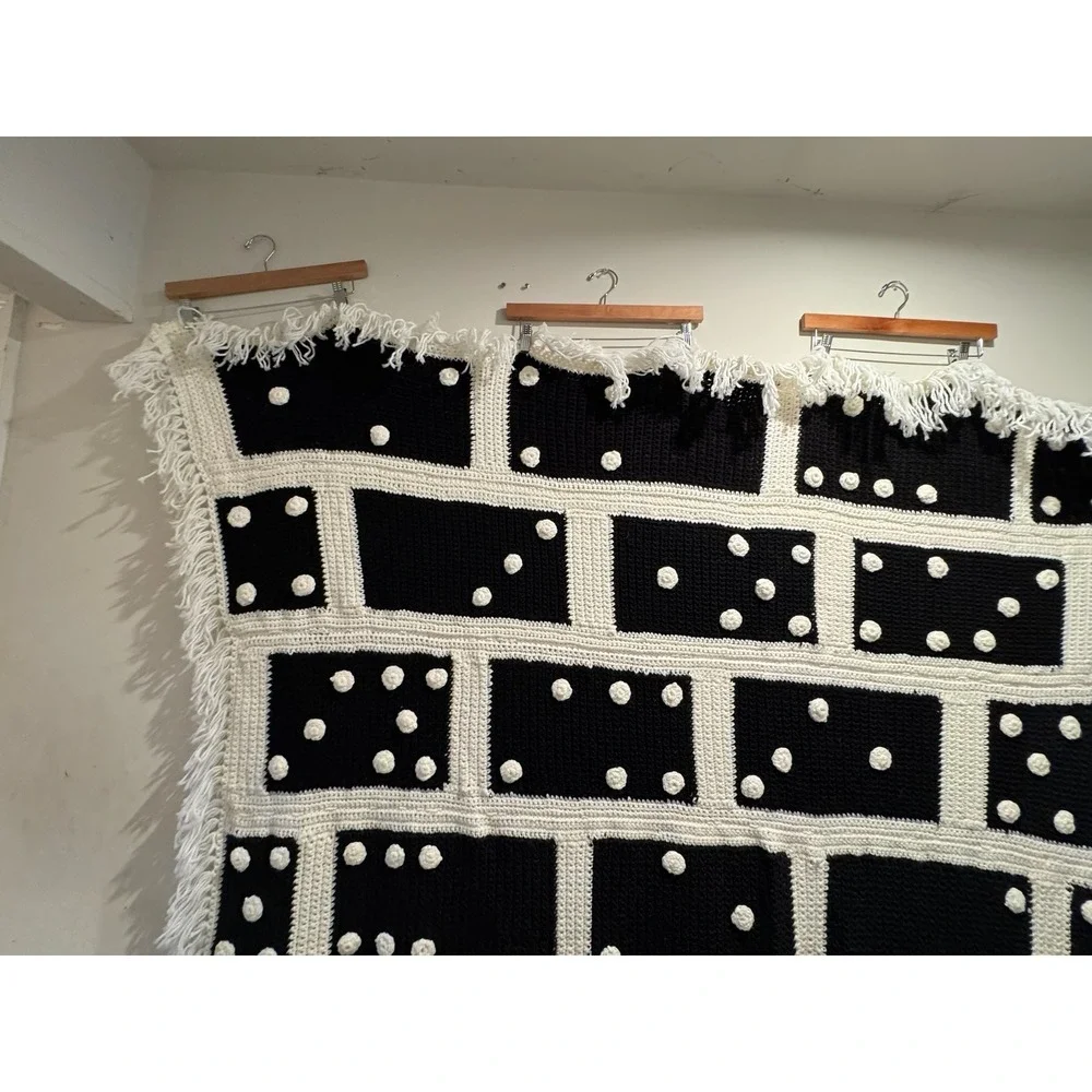 Black & White Pom Pom Throw Blanket by