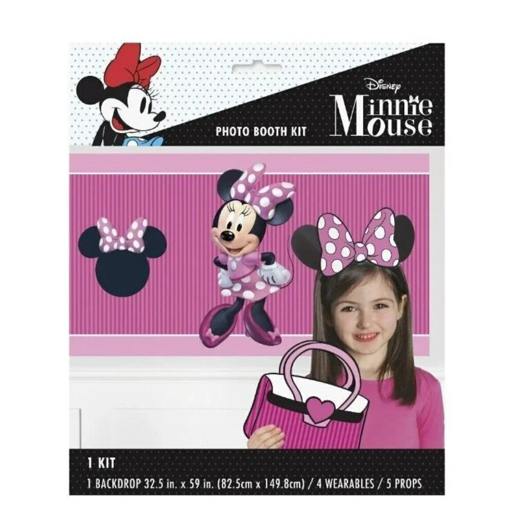 DISNEY MINNIE MOUSE PHOTO BOOTH KIT: 1-BACKDROP/ 4-WEARABLES/ 5-PROPS