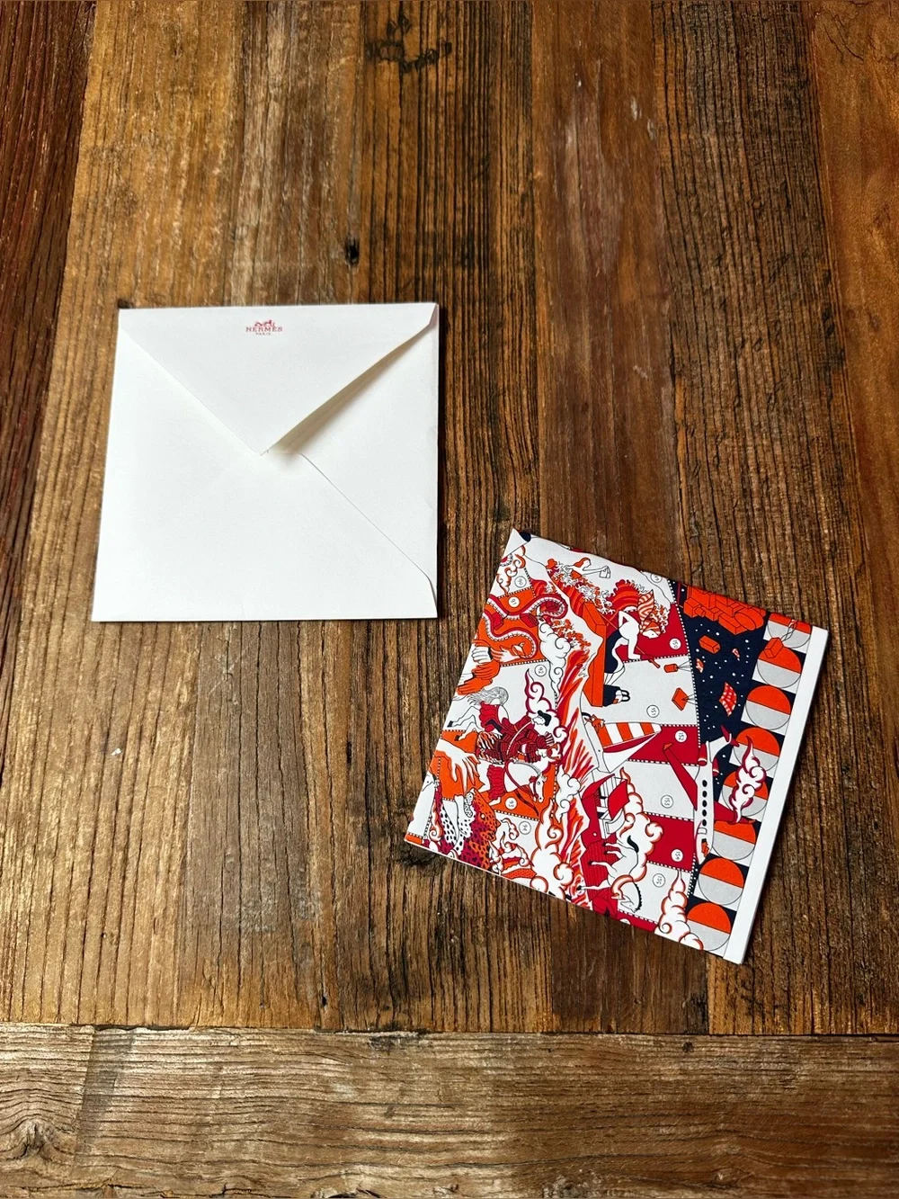 Hermes Red White and Navy Decorative Party Card Set with Envelope