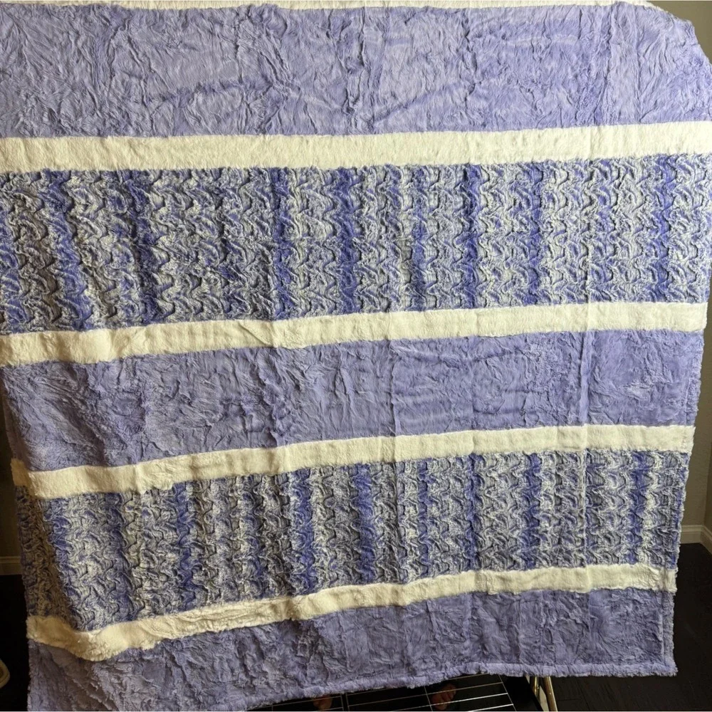 Sew Sweet Minky Designs 76x57 Blanket Purple White Striped Plush Throw USA NEW