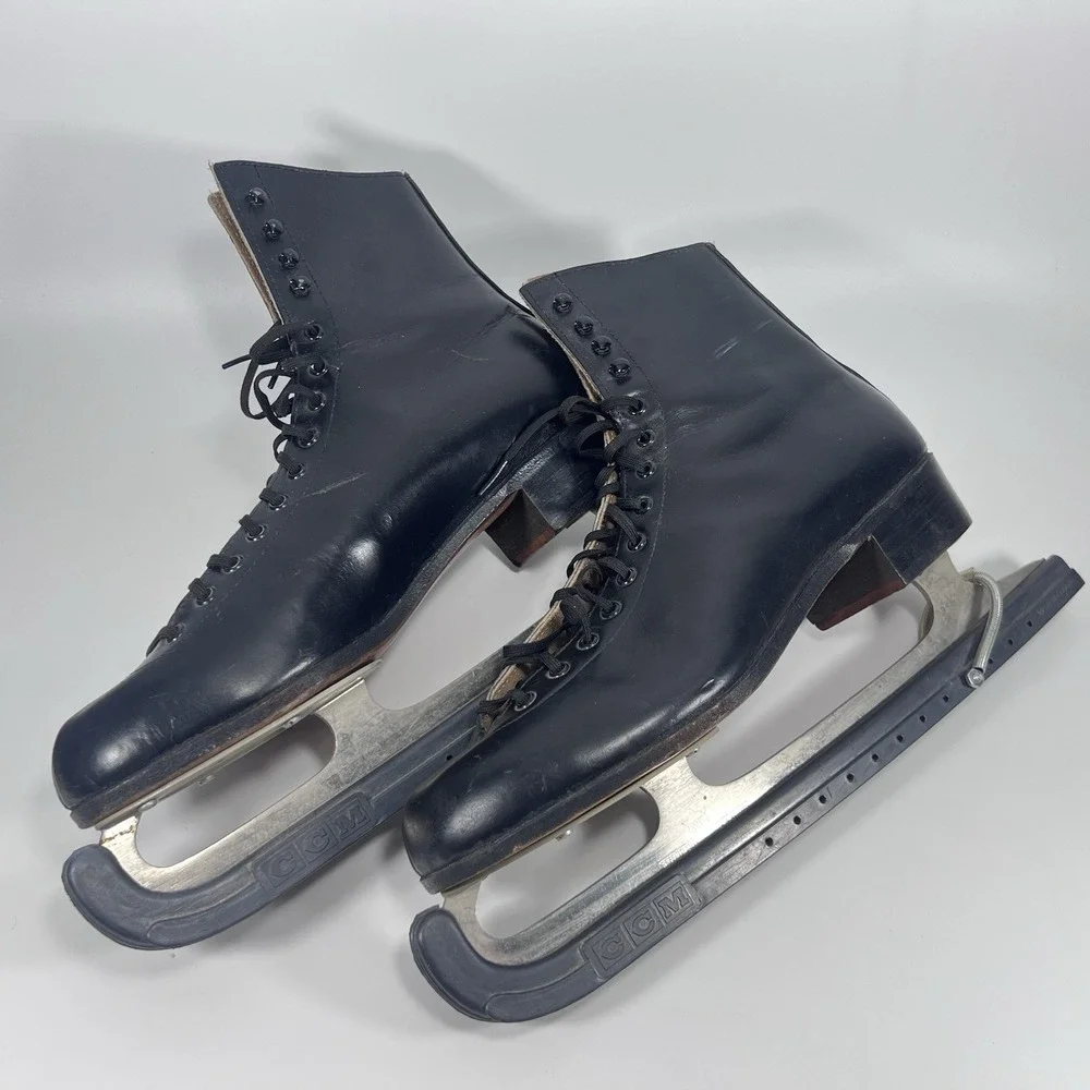 Vintage Riedell Red Wing Black Leather Ice Skates Sz 10.5 S Sheffield 220 Blades