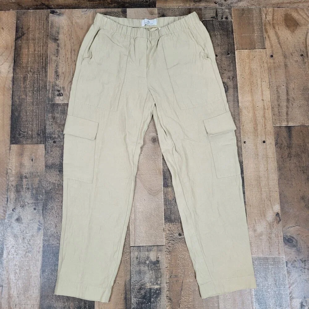 Aritzia Babaton Womens 00 Titan Pants Mid Rise‎ Cargo Pull-On Beige Linen Blend