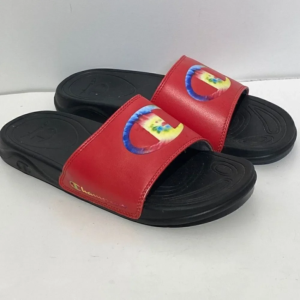 ‎Champion Mens Slides Slippers Open Toe Comfort Logo Red Size 9W