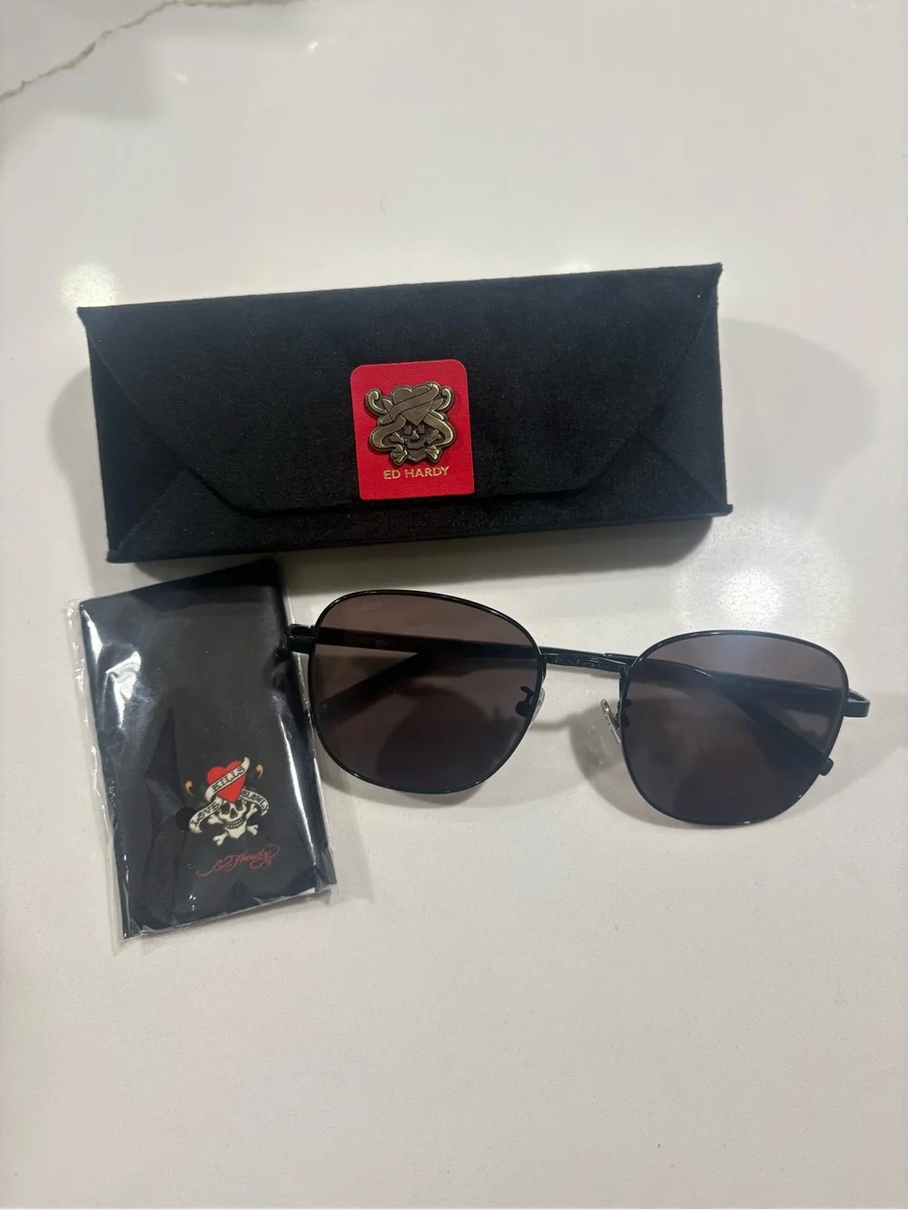 Ed Hardy Black Metal Frame Sunglasses with Dark Lenses