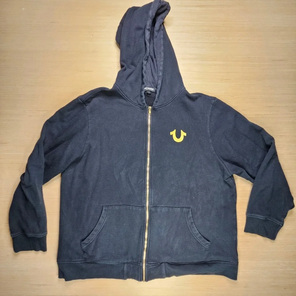 True Religion Mens Horseshoe Logo‎ Full Zip Hoodie Black XXXL Big Tall  Casual