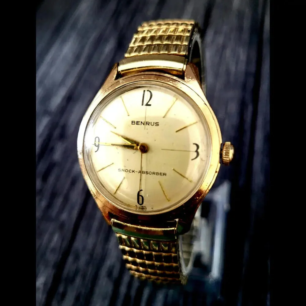 Rare Cond Vintage Benrus 20 Micron‎ Gold Manual Mens Watch