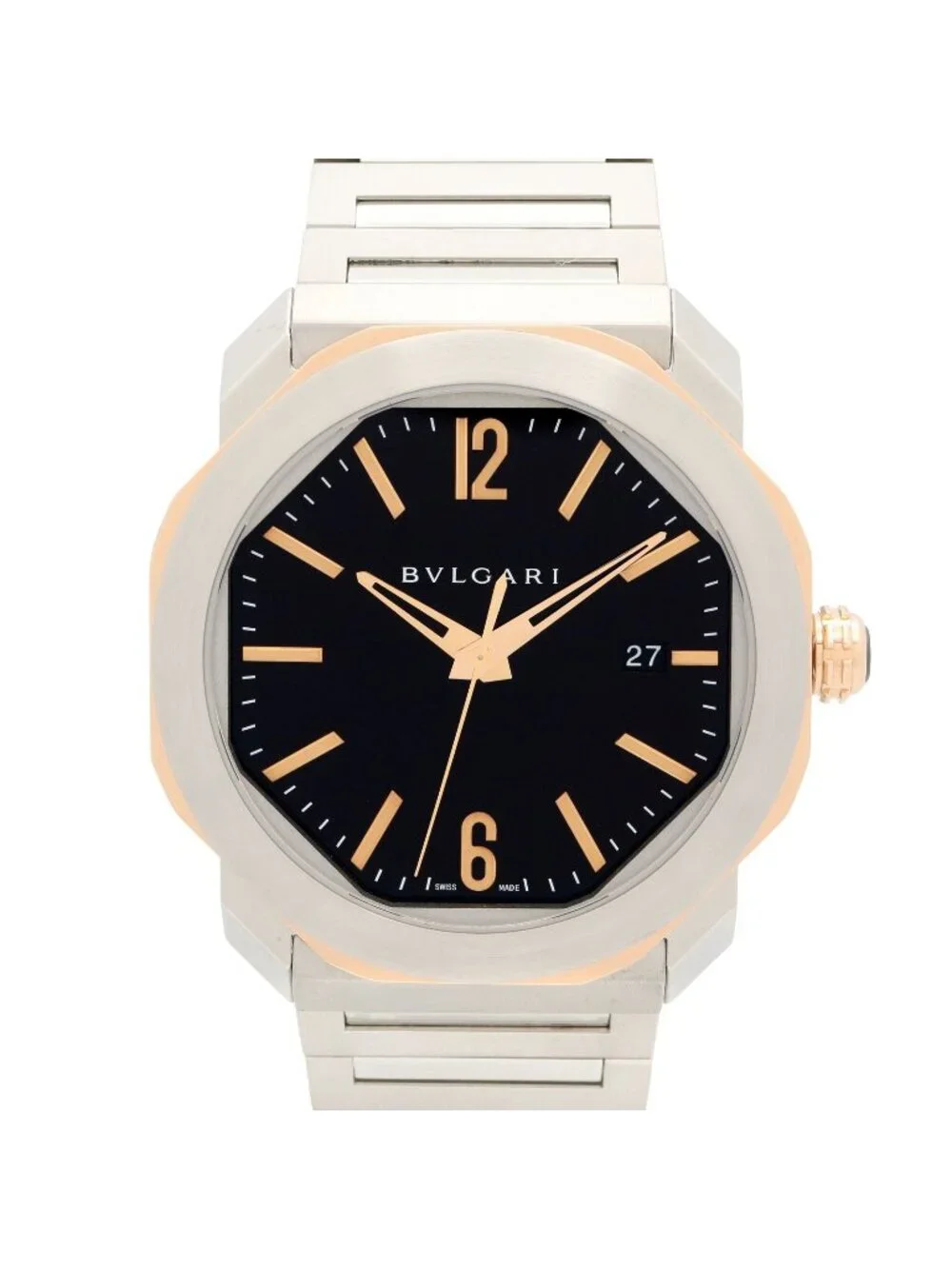 Bvlgari Watch Octo Black 18K Pink Gold Stainless Steel