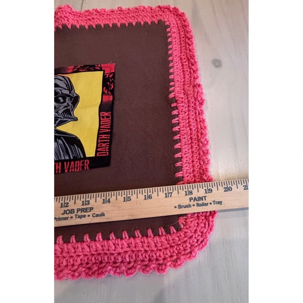 Star Wars Darth Vader Handmade Fleece Lovey Blanket Pink Crochet Trim‎ 18x18