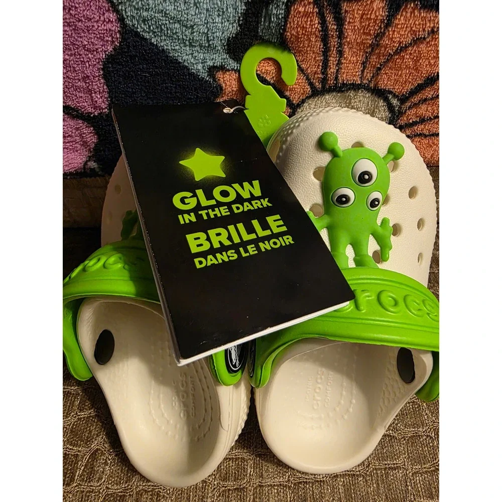 Crocs‎ Classic Glow Alien Clog T Toddler Size C5 White Lime Green 208653-90H NEW