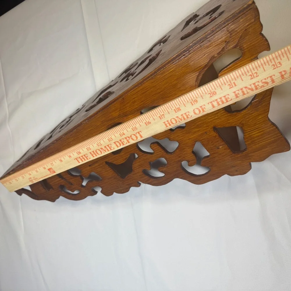 Vintage Victorian‎ Wood Wall Corner Shelf Large Carved Fretwork Scrolling Design