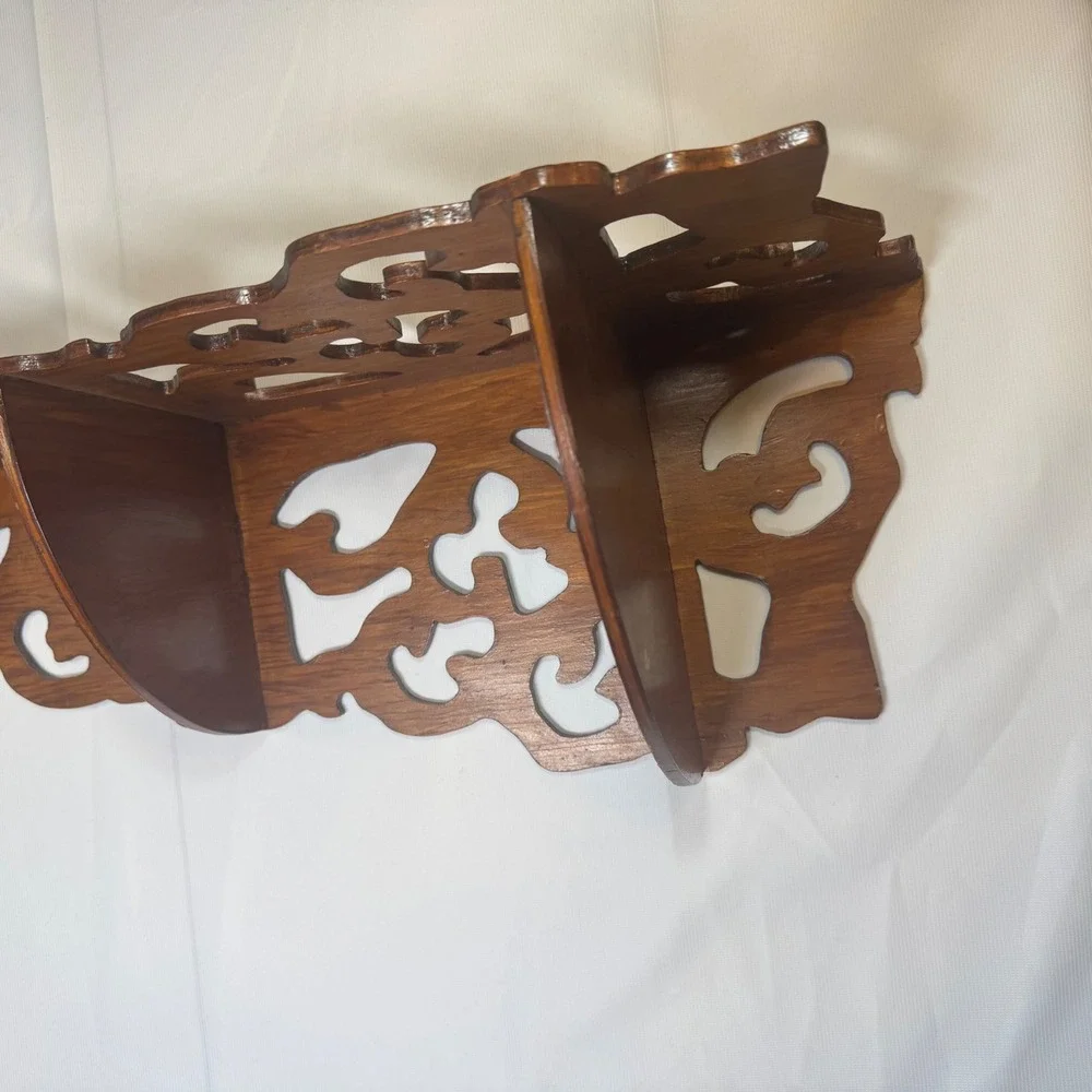 Vintage Victorian‎ Wood Wall Corner Shelf Large Carved Fretwork Scrolling Design