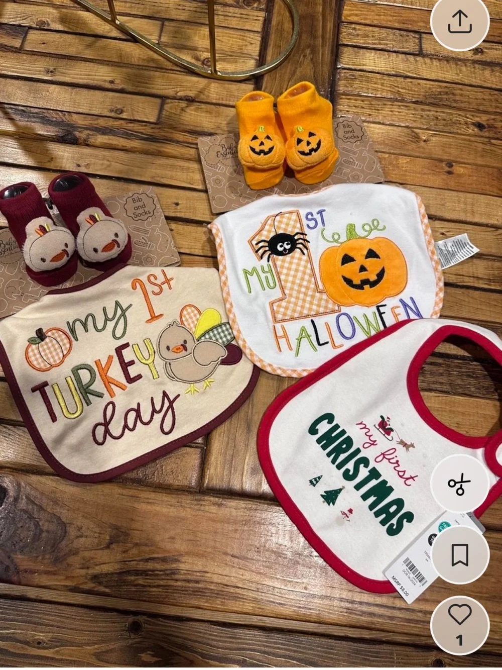Carter's Holiday Baby Bib Set - Orange, Maroon, White, Cream