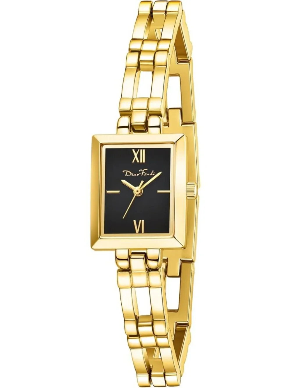 Women's Gold Black Small Dainty Vintage Stainless Steel Band Quartz Wrist Watch