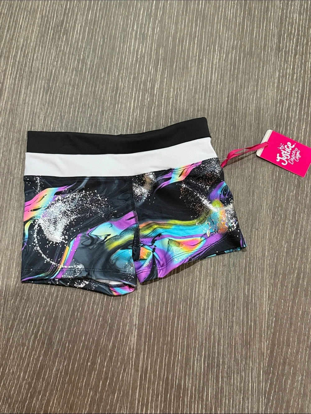 NWT Size Medium (10) Justice Black Silver Swirl Girls' Athletic Shorts