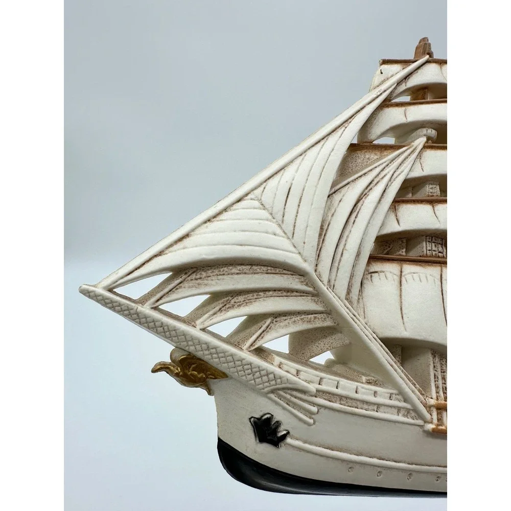 Vintage Sailing Ship Wall Decor Nautical 3D Relief Plaques Cream White Set of 2‎