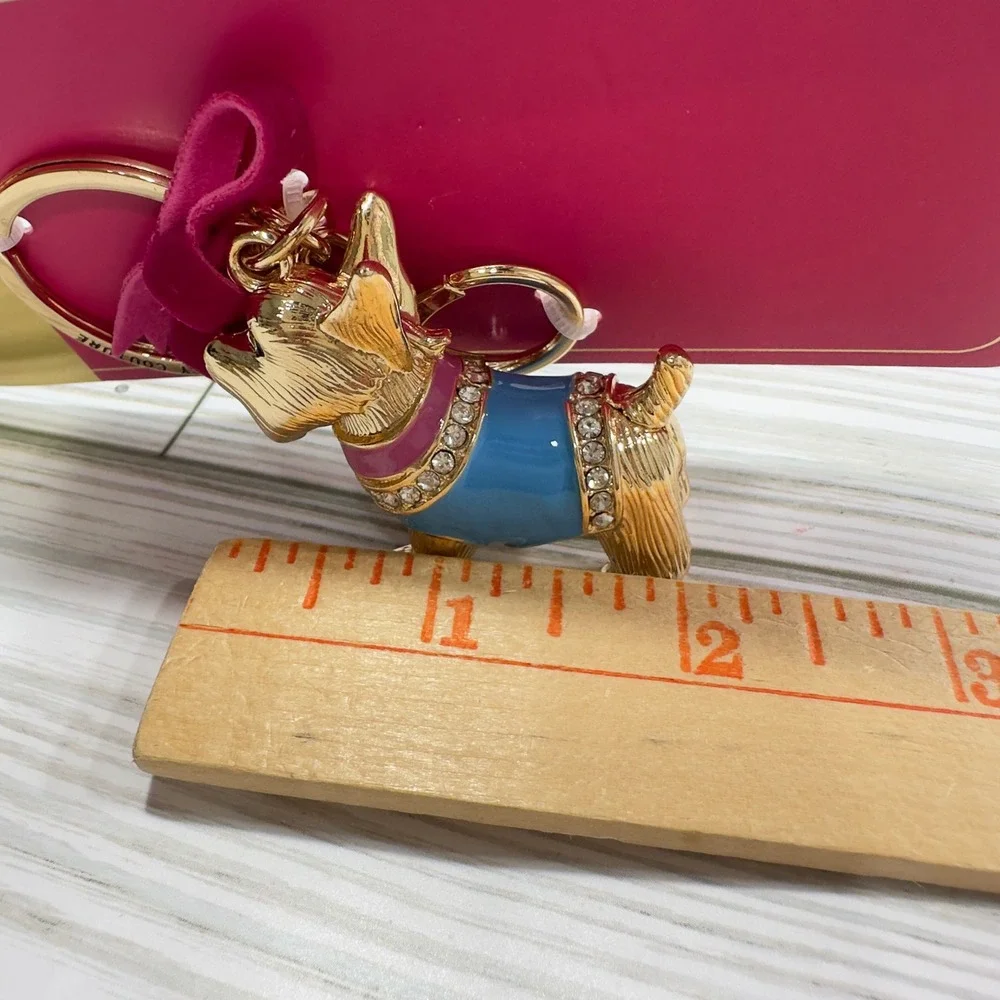 NEW Juicy Couture Scottie Dog Keychain Blue Enamel Pink Bow‎ Rhinestone
