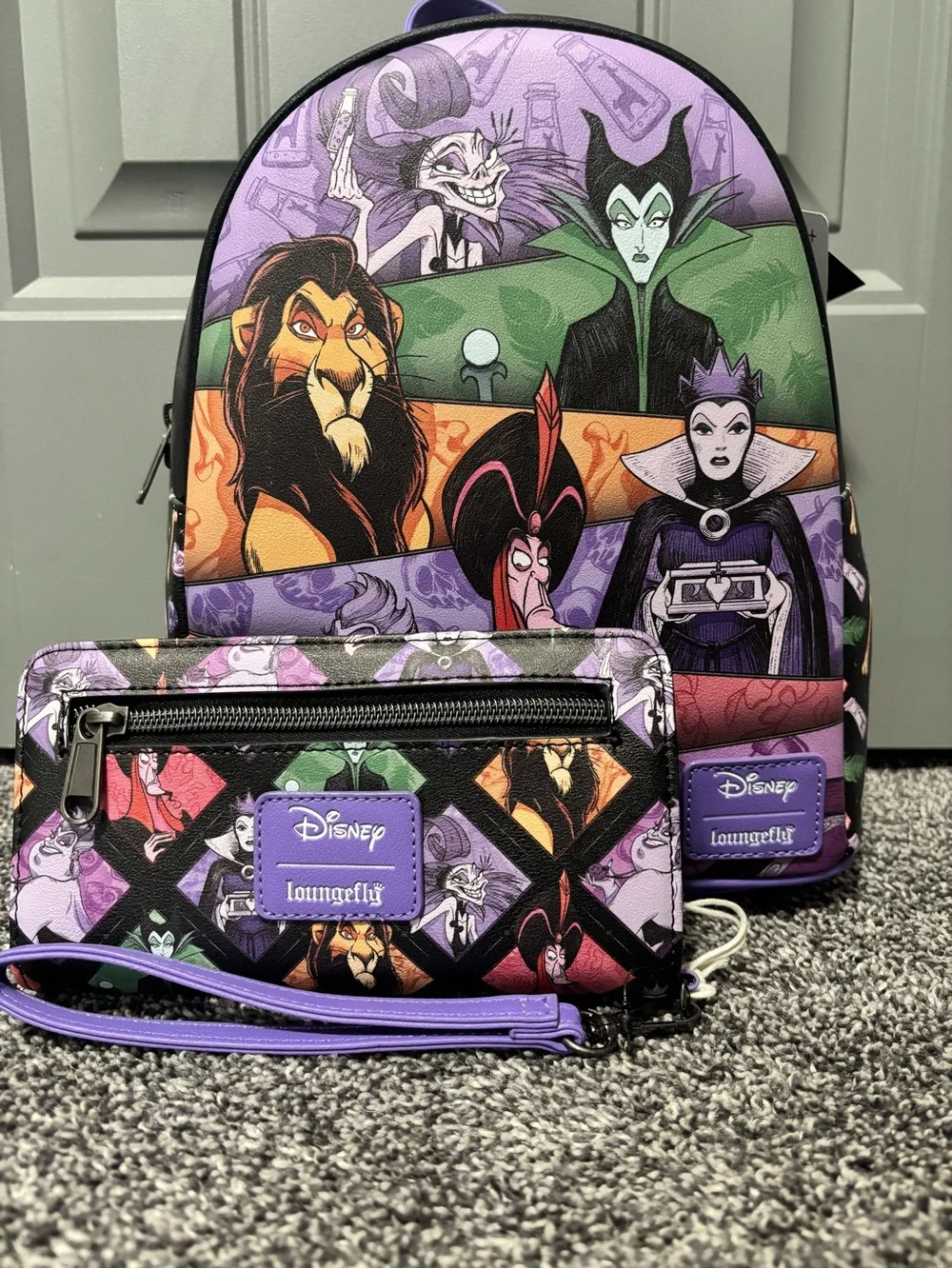 Loungefly Disney Villains Multi‑Color Backpack and Wallet Set