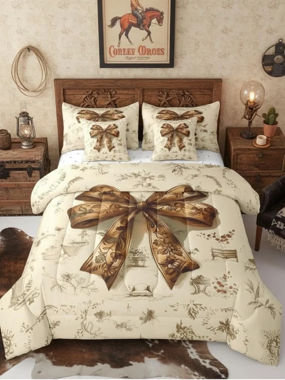 Erosebridal Brown Bowknot Comforter Set Twin | Coquette Decor Bohemian Bedding