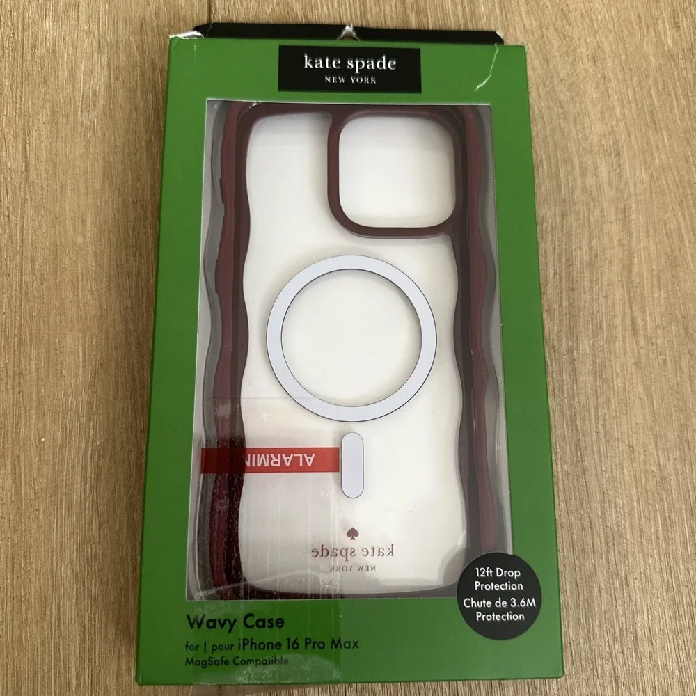 KATE SPADE Burgundy Wavy Mirrored iPhone 16‎ PRO MAX Case Brand NEW