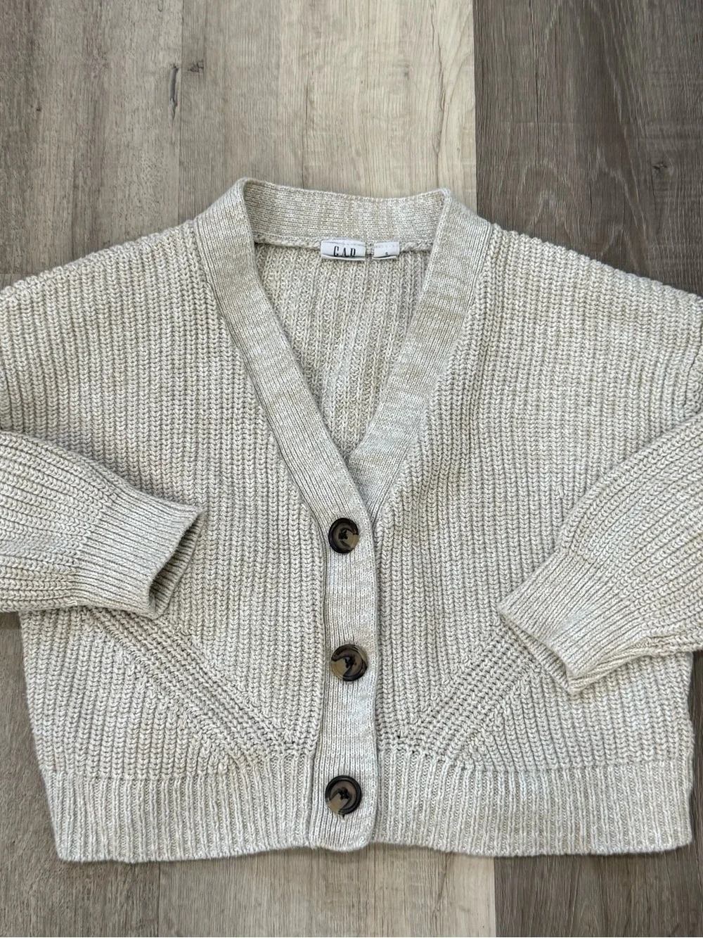 GAP Cream Knit V-Neck Button Cardigan