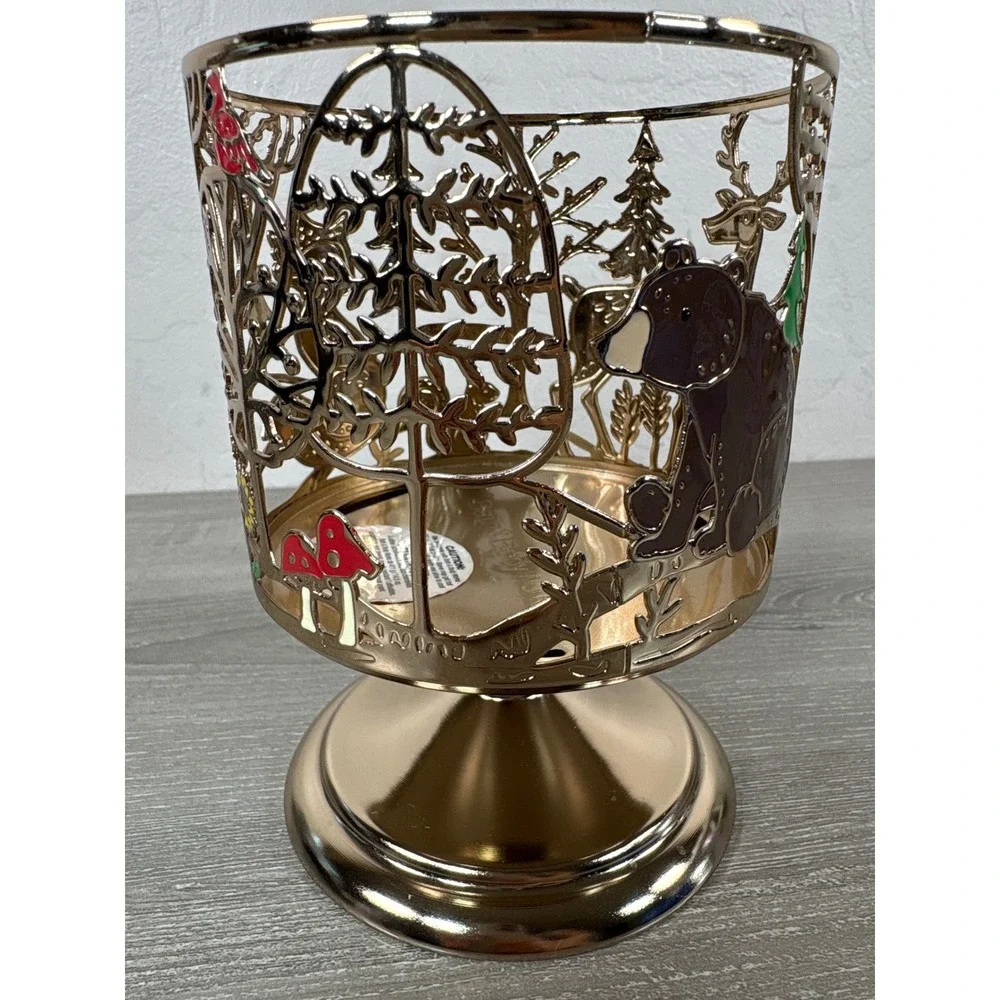 Bath Body Works Woodland Forest Animals Gold Pedestal 3-Wick Candle Holder