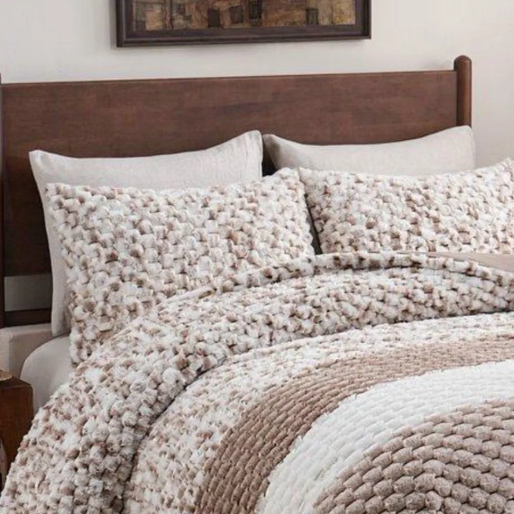 Cozy Beige and White Textured Comforter Set