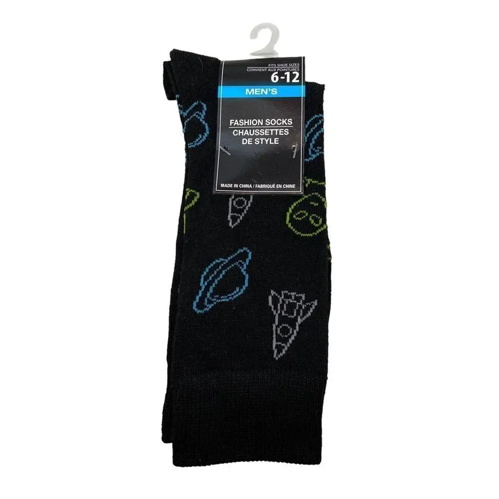New With Tags Mens Alien Space‎ Themed Black Socks Shoe Size 6-12