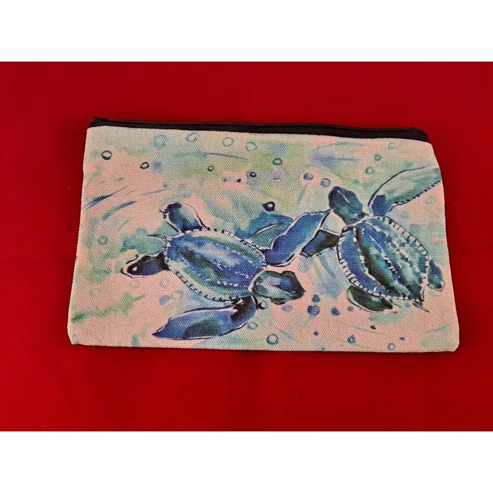 Sea Turtles Cosmetic/Travel Bag Zippered Top ‎ 8 1/4 