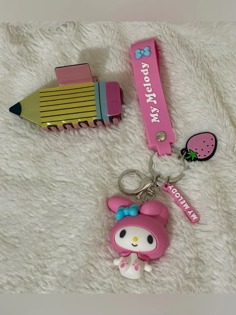 Pink My Melody Keychain And Pencil Hair Clip