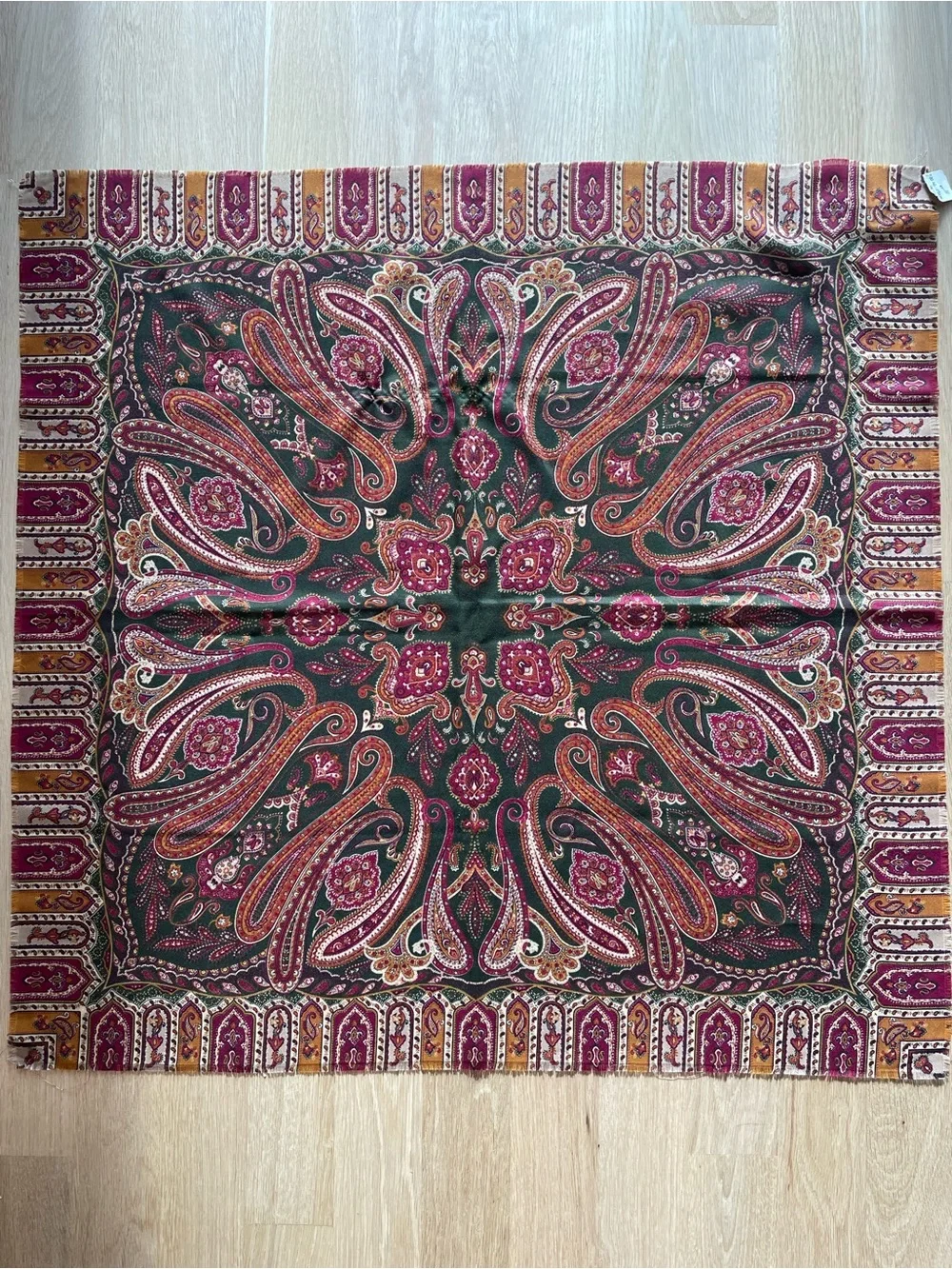 Paisley Scarf in Green, Burgundy, Tan and Gold