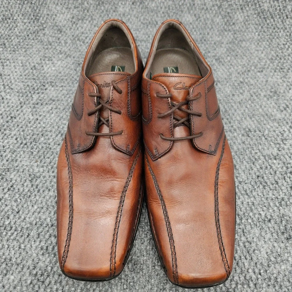 Clarks (Men's 12 M) Brown Leather Oxford Dress Shoes Square Toe Business Casual