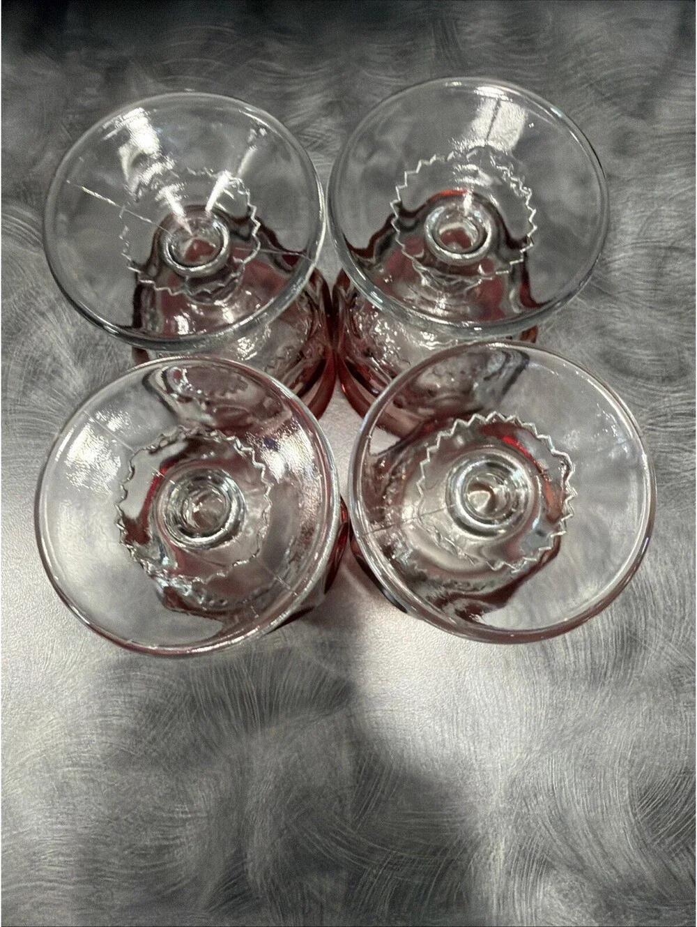 Set Of 4 Vintage Indiana Glass Kings Crown Ruby Red Rim Goblets Cordials
