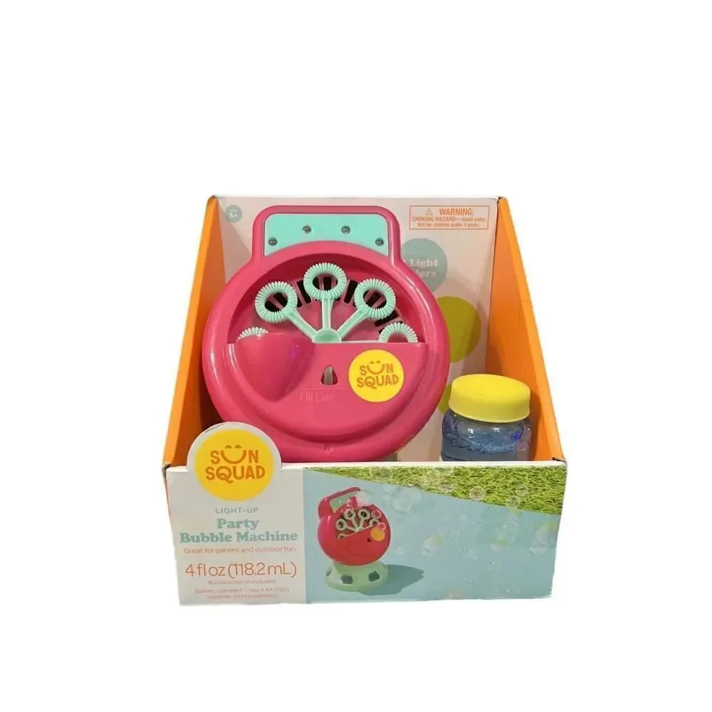 New! SUN SQUAD LIGHT-UP PARTY BUBBLE MACHINE 4 LIGHT COLORS