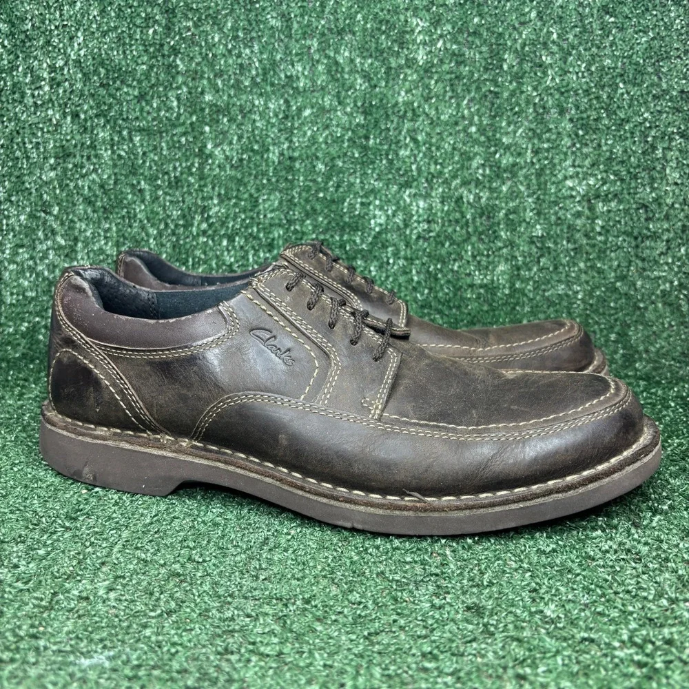 Clarks Leather Lace Up Apron Toe Oxford Formal Business Shoes Brown Mens 10.5M‎