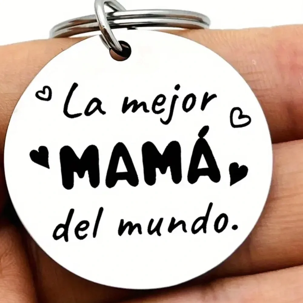 Silver Keychain with Black Text