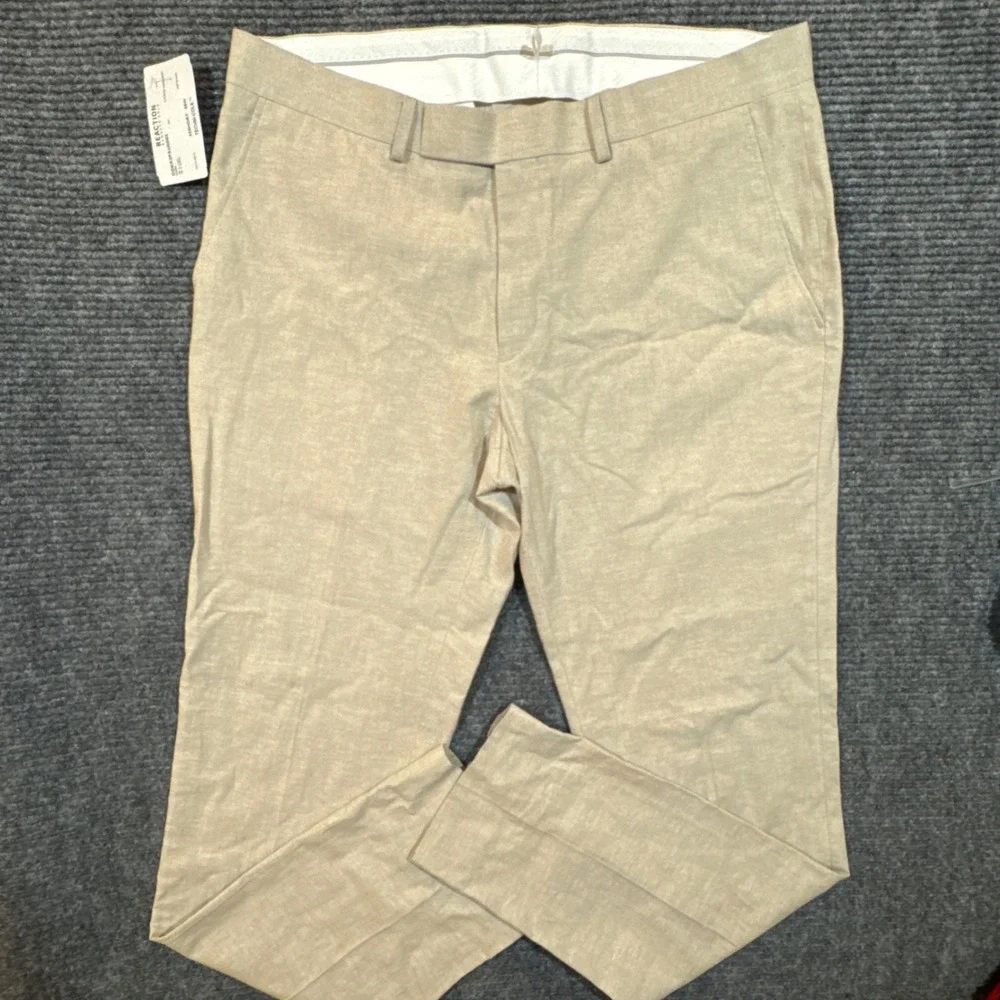 Kenneth Cole Reaction Suit Pants Men's 35Wx32 Tan (Cork) Linen Blend Techni-Cole