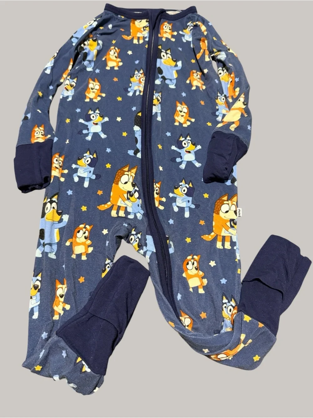 Little Sleepies Navy and Orange Bluey Character Zip One-Piece Pajama