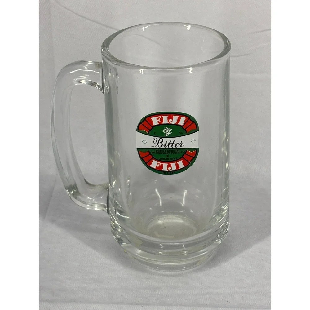 Fiji Bitter Beer Stein Glass Mug Vintage 740ml Ergonomic Handle Clear Barware EE