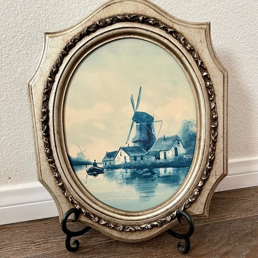 Elegant Gold Framed Windmill Art
