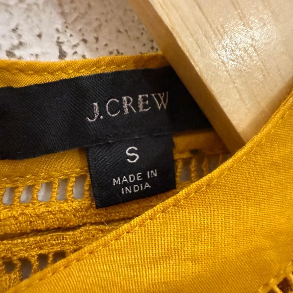 J.Crew Yellow Smocked‎ Crew Neck Puff Sleeve Shirred Cotton Top Small