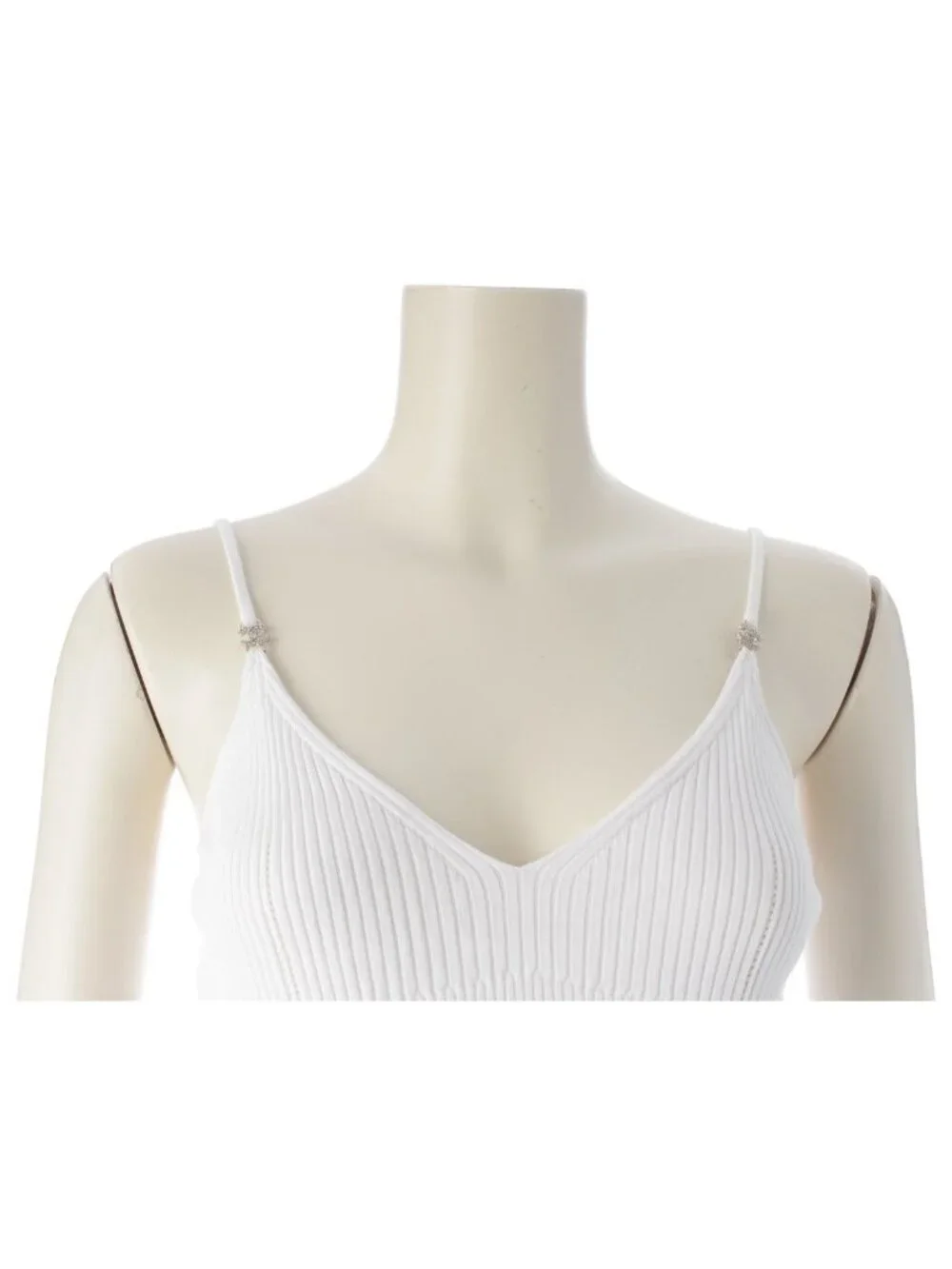 Chanel CC Logo Rhinestone Flower Knit Dress White 36