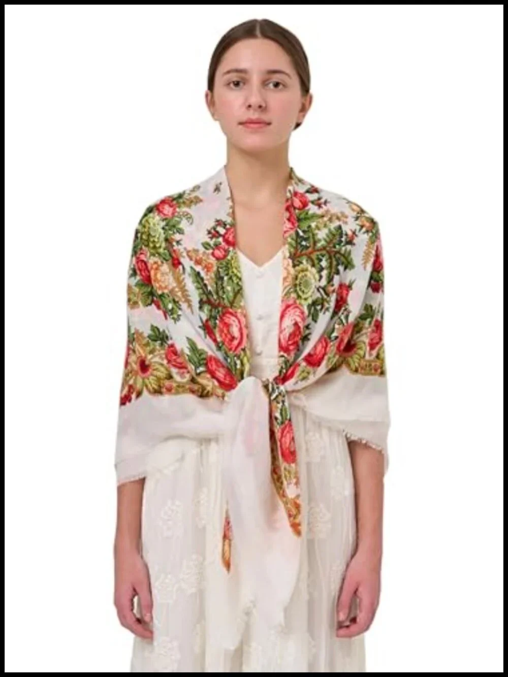 Mexican Shawl Scarf Wrap with Tassel Fringes, Cotton Linen Square Shawl