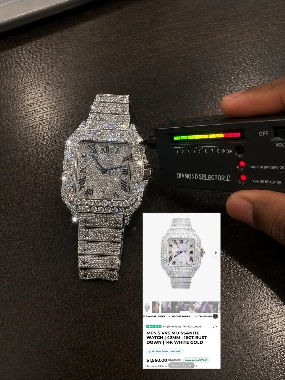 Mens VVS Moissanite 42MM Watch